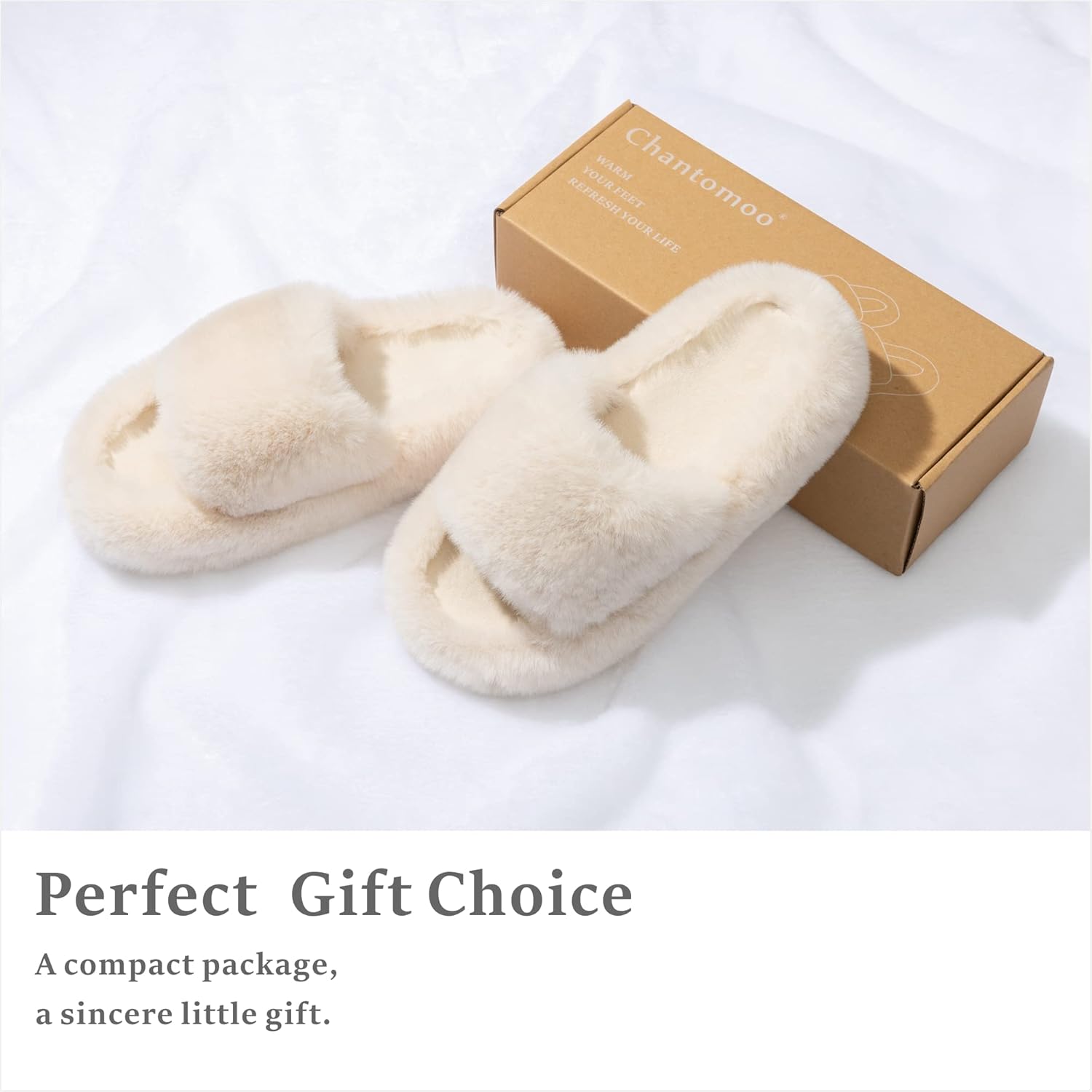 Women'S Blue Memory Foam Faux Fur Lined Open Toe Slippers for Women - US 12