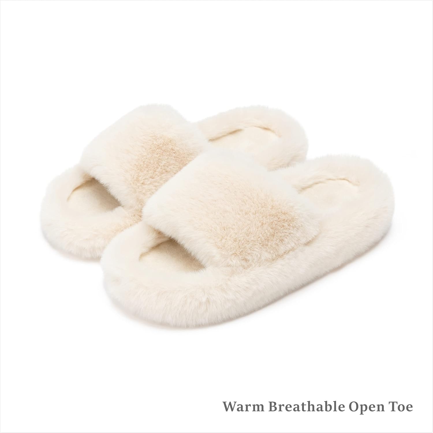 Women'S Blue Memory Foam Faux Fur Lined Open Toe Slippers for Women - US 12