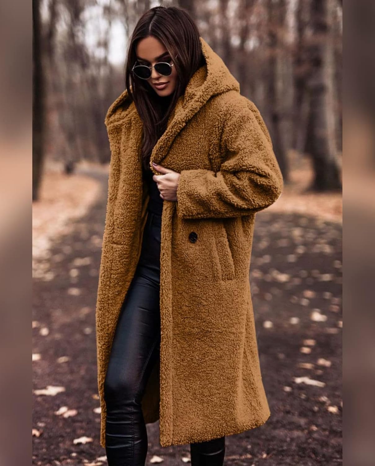 Ladies Cozy Winter Teddy Bear Long Coats for Women 2024 Fashion Oversized Jacket Fuzzy Fleece Faux Fur Sherpa