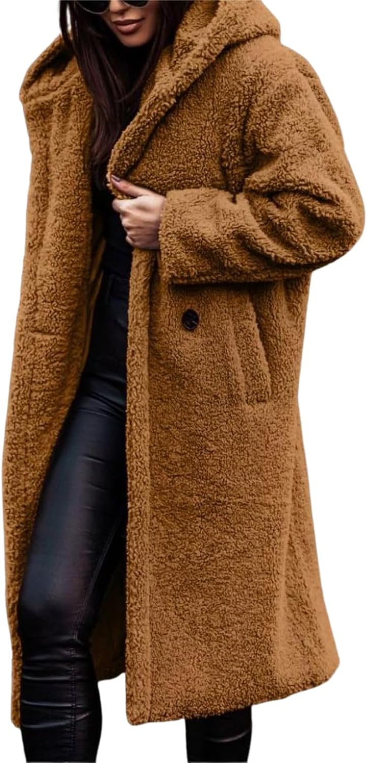 Ladies Cozy Winter Teddy Bear Long Coats for Women 2024 Fashion Oversized Jacket Fuzzy Fleece Faux Fur Sherpa